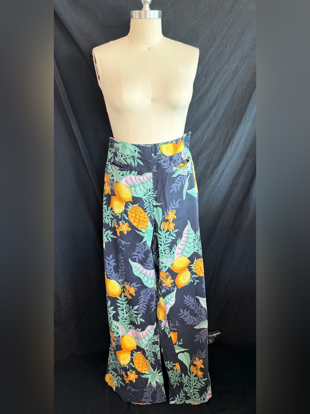 Anthropologie Maeve Navy Tropical Print Wide-Leg Pants - Picture 3 of 4